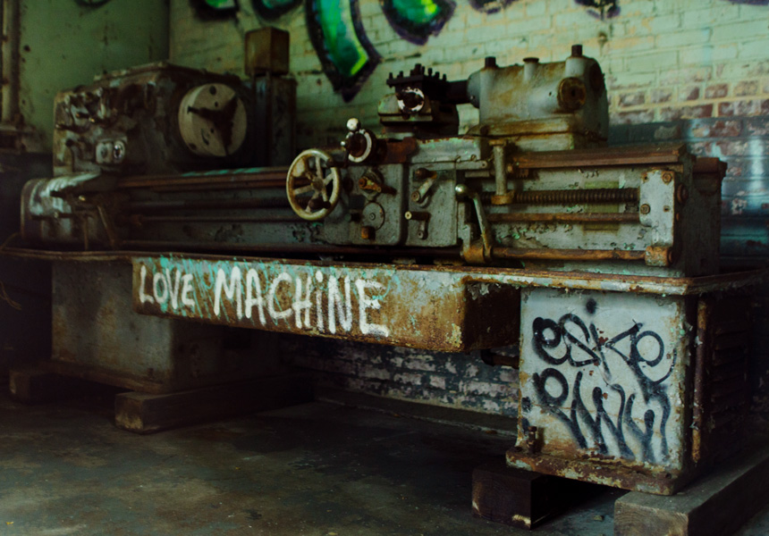 "Love Machine" cordoned off in the former train gargage.