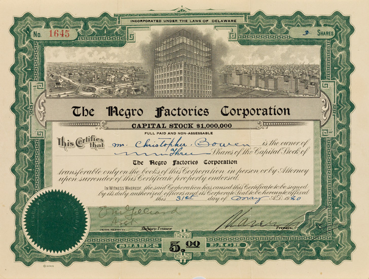 engraved document signed for 3 shares