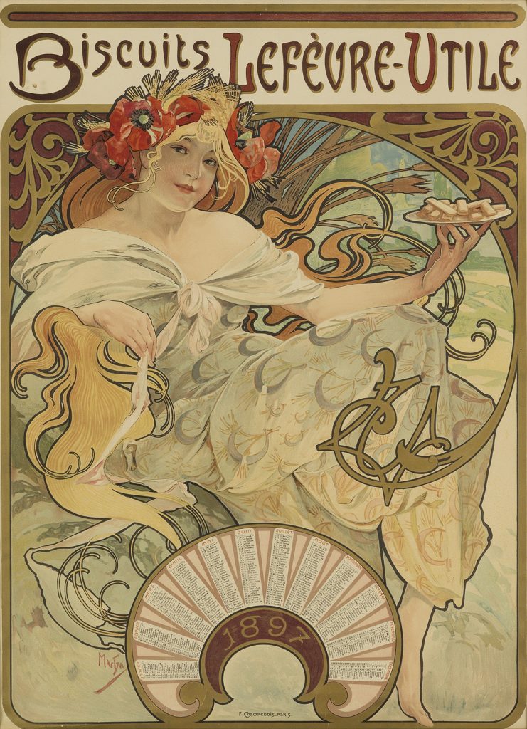 Alphonse Mucha's Art Nouveau image of an advertisement for Biscuits Lefèvre-Utile.