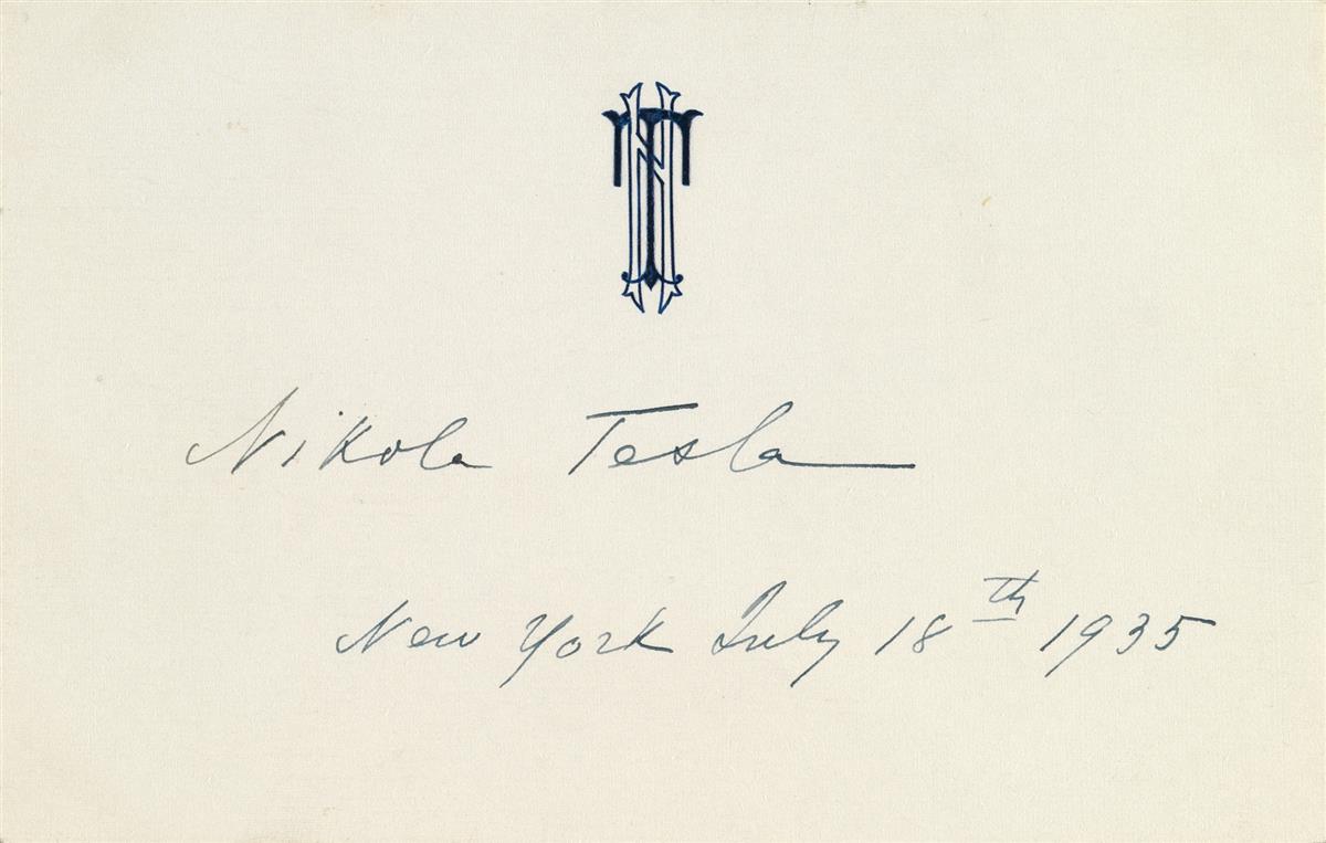 Nikola Tesla's signature on monogrammed card. signature & date on ...